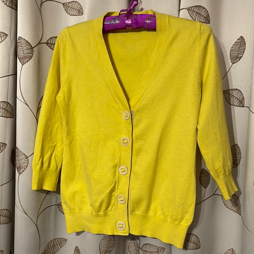 Boden green/yellow 3/4 sleeve cardigan